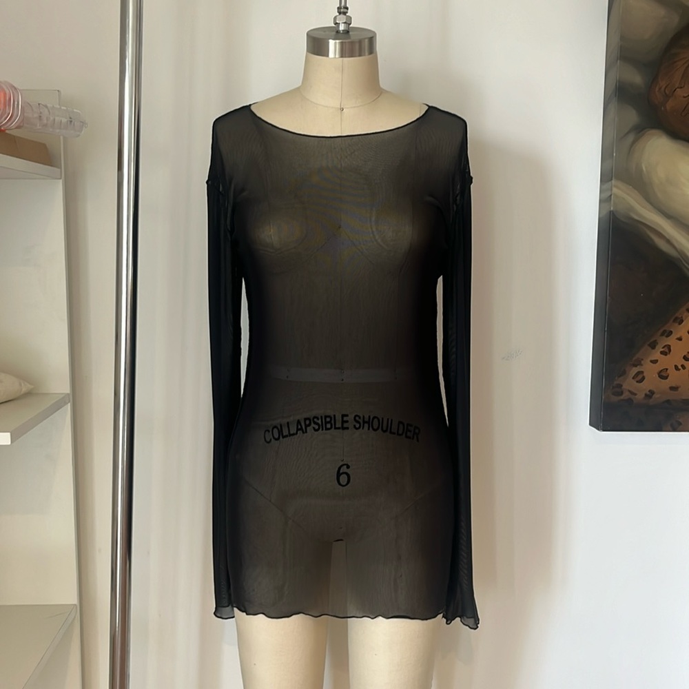 Vintage Black Mesh Long Sleeve Top